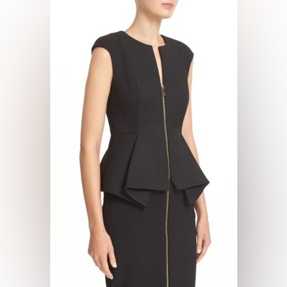 Ted Baker London Jumana Texture Peplum Dress Black Zip Sheath Size 3 /US Medium - Picture 4 of 7